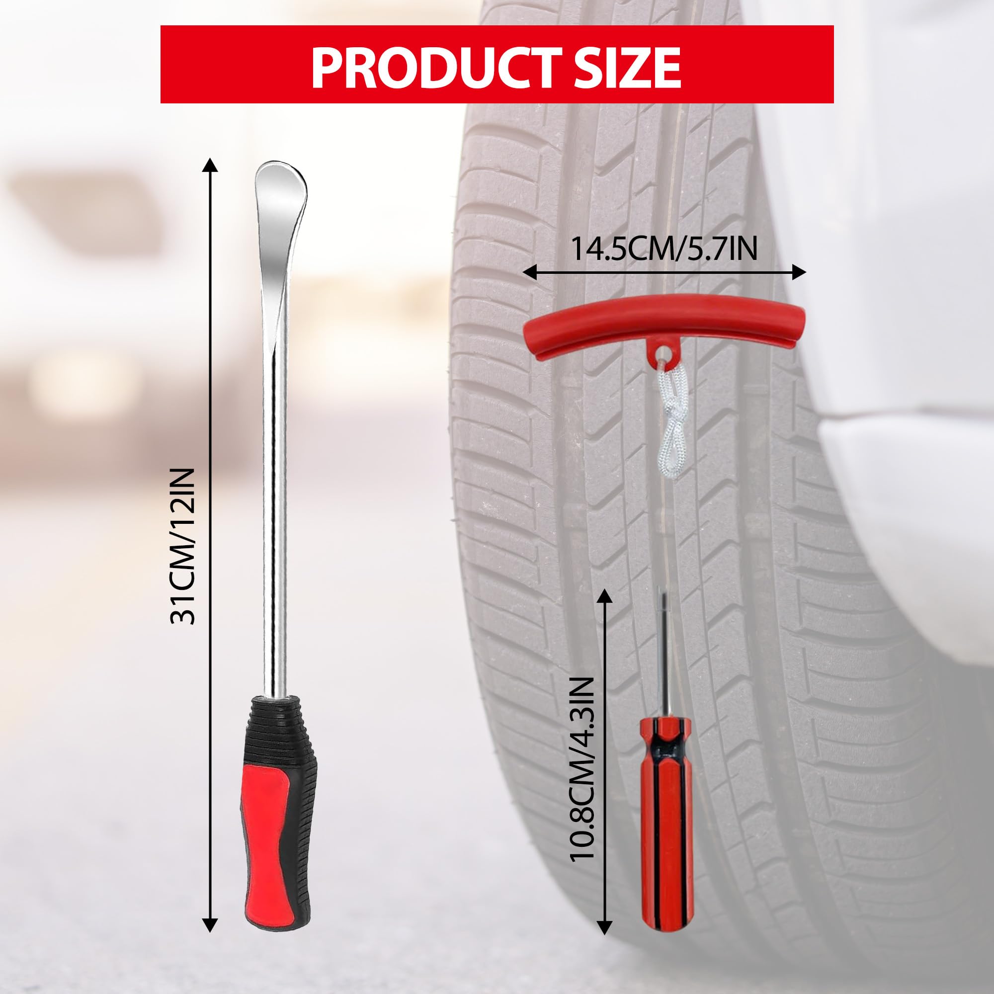 39Pcs Tyre Lever Tool Kit: 30.5CM Heavy Duty Tyre Spoons with Rim Protectors Valve Caps & Cores Tyre Repair Tools for Bike Motorcycle Car Wheel Removal Garage Workshop Emergency Repair — view 6