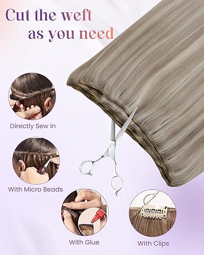 Miniatura 161 de LaaVoo Extensiones de cabello humano real para coser, extensiones de cabello humano de doble trama, color negro azabache, 18 pulgadas, 3.53 onzas