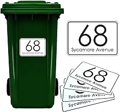 Set of 4 Personalised Wheelie Bin Number Stickers – Custom House Number & Street Name Labels for Wheelie Bins (BNNN-27)