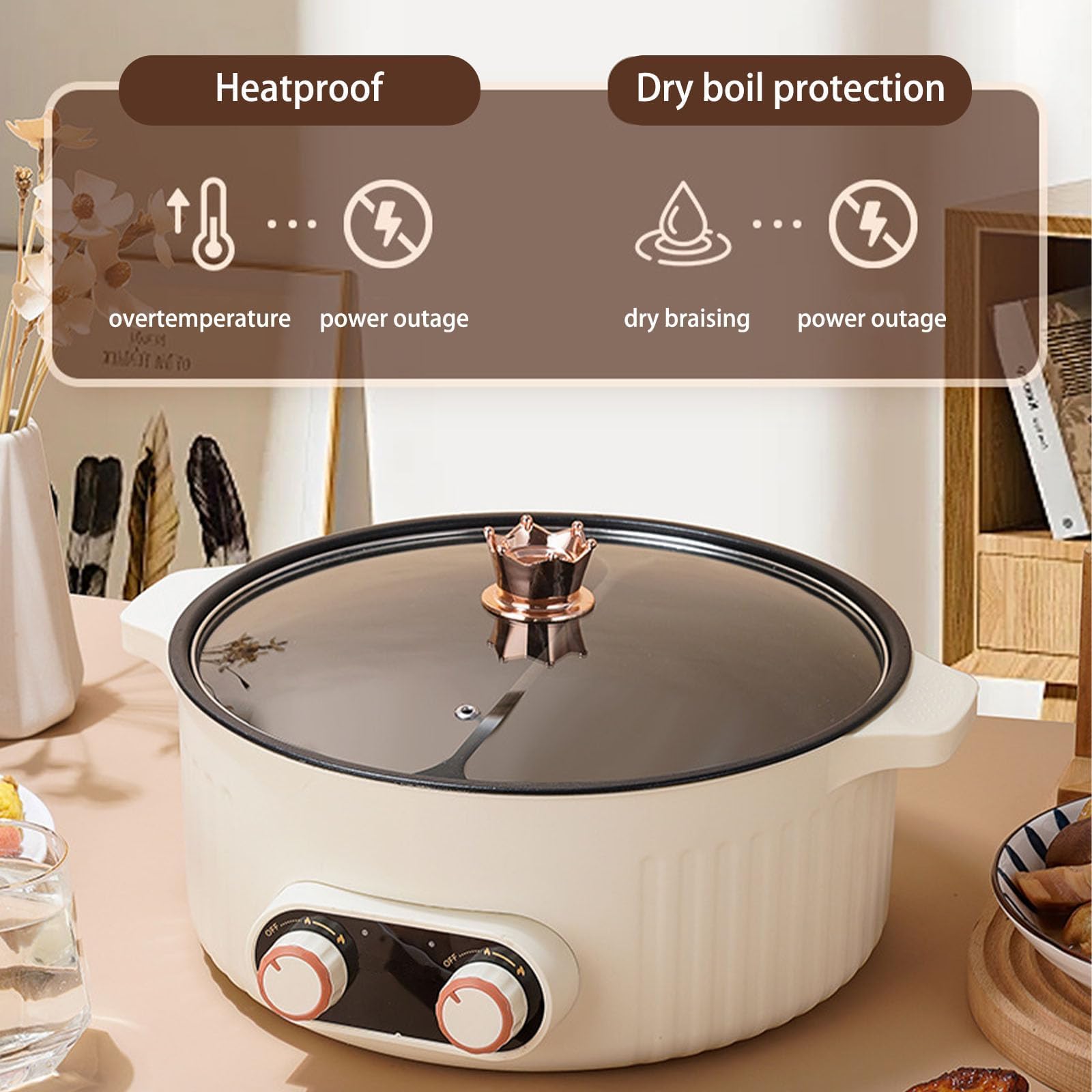 Hot Pot elettrico, design antiaderente multifunzionale con impostazioni di doppia potenza da 500 W e 1000 W, protezione contro il surriscaldamento, ideale per 3-10 persone