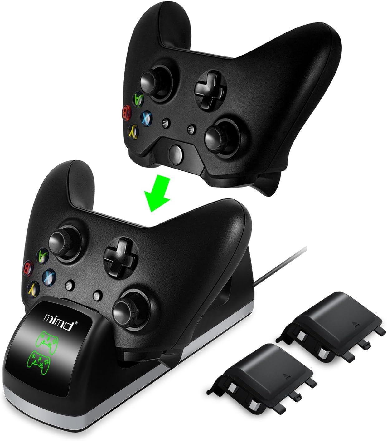 Xbox One Controller Charger with LED Indicator, Roseppm Dual Docking/ Charging Station with 2 x 1200mAh Rechargeable Battery Packs for Xbox One/ Xbox One X/ S