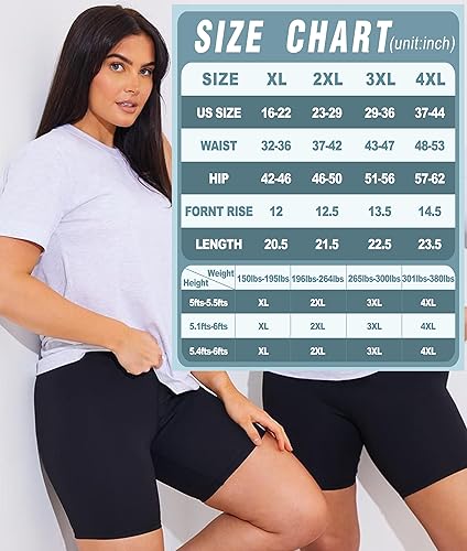 Miniatura 6 de NEW YOUNG Paquete de 3 pantalones cortos de ciclismo de talla grande con bolsillos para mujer, pantalones de yoga de cintura alta de 8 pulgadas,