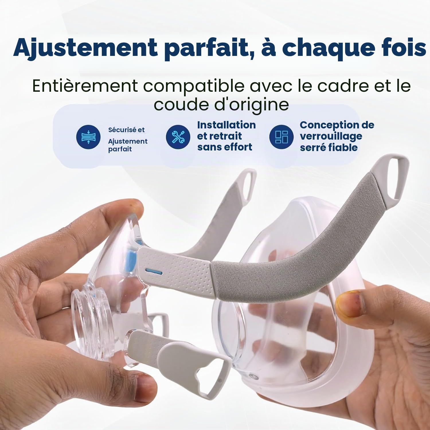 Kit de rechange pour Resmed Airfit F20 avec petit, moyen | grand coussin, variantes de couvre-tête, cadre, clips de grande valeur et déconnexion rapide - couvre le nez et la bouche (grand ensemble de