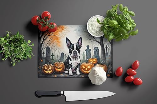 Miniatura 3 de Caroline's Treasures DAC2022LCB Boston Terrier Spooky Tabla de cortar de vidrio de Halloween Tabla de cortar y servir de vidrio templado decorativa