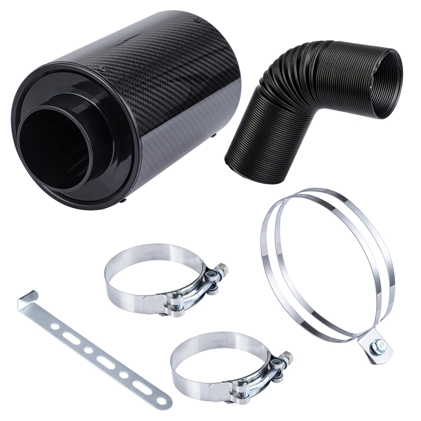 CarBole Sportluchtfilter 76 mm, koude luchtinlaatkit, autoluchtfilter, met luchtfilteradapter en klemmen en houder, luchtaanzuigleiding 225 mm
