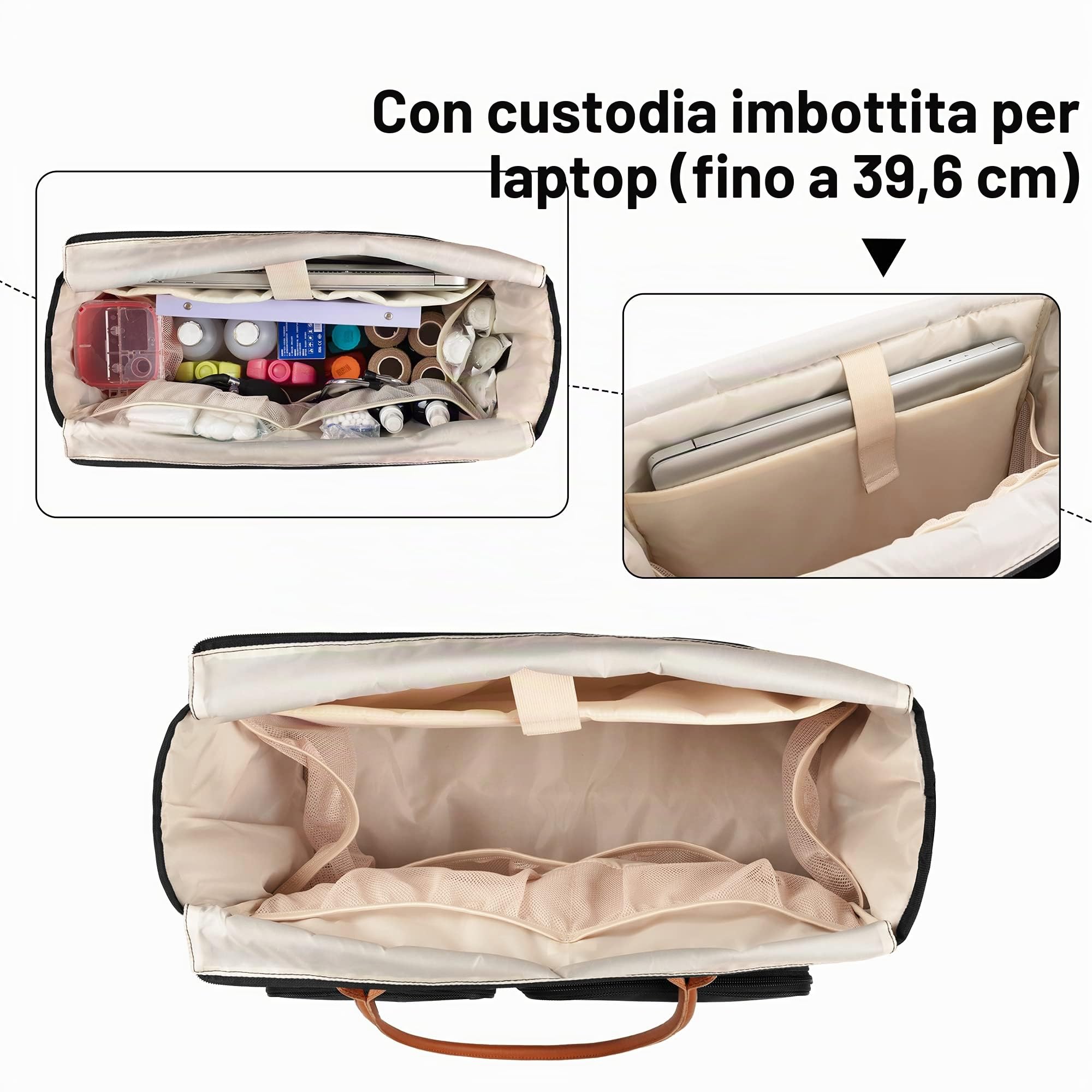 CURMIO Borsa da infermiera, borsa medica portatile con tracolla e custodia imbottita per computer portatile, per lavoro infermieristico, visite a casa, servizio sanitario, nero (solo borsa)