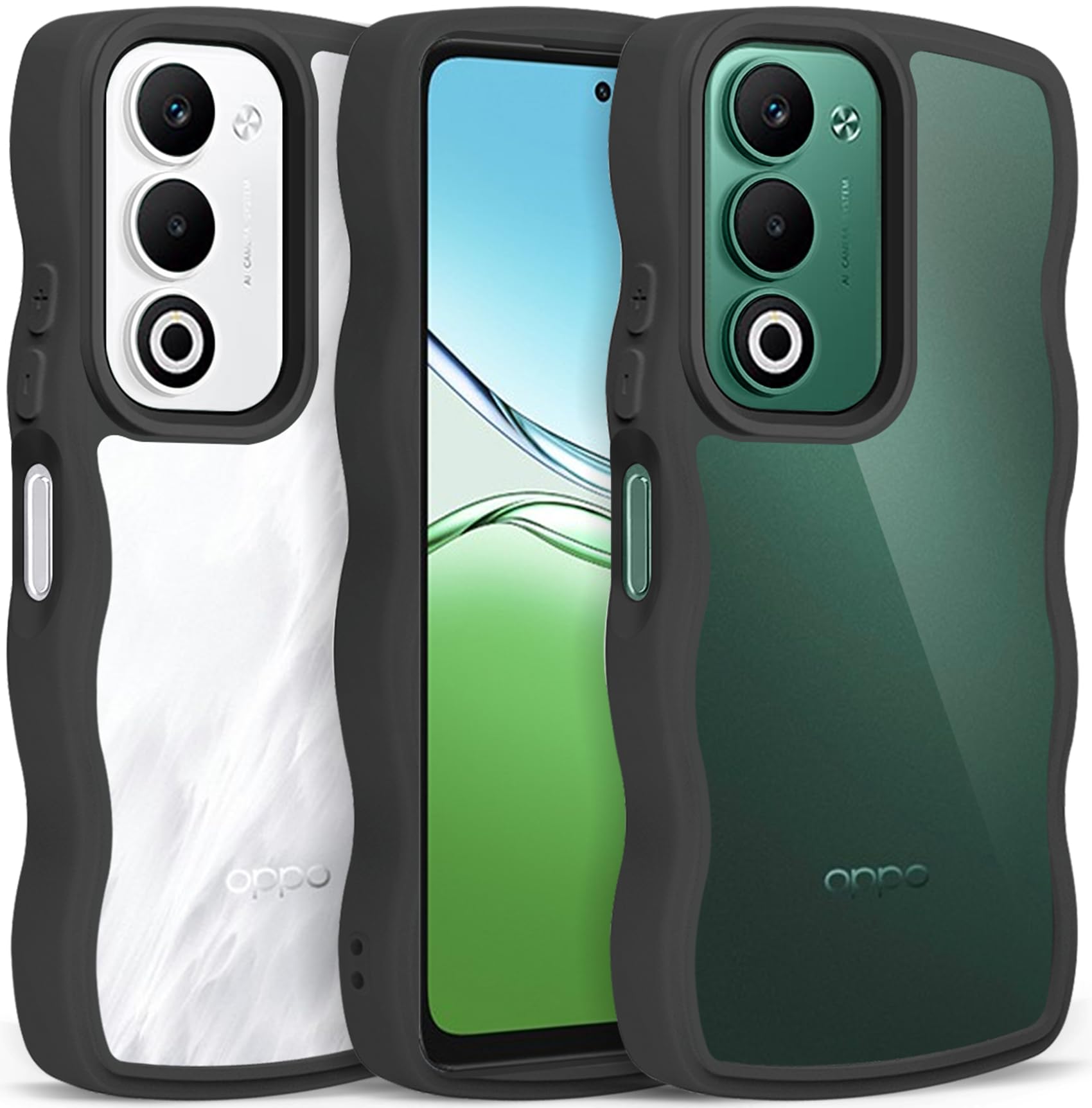 Meiping For OPPO A5 5G ケース クリア ウェーブ おしゃれ かわいい 人気 オッポ A5 5G スマホケース カバー 滑り止め 薄型 軽量 耐衝撃 ストラップホール付き シリコン 透明（ブラック）