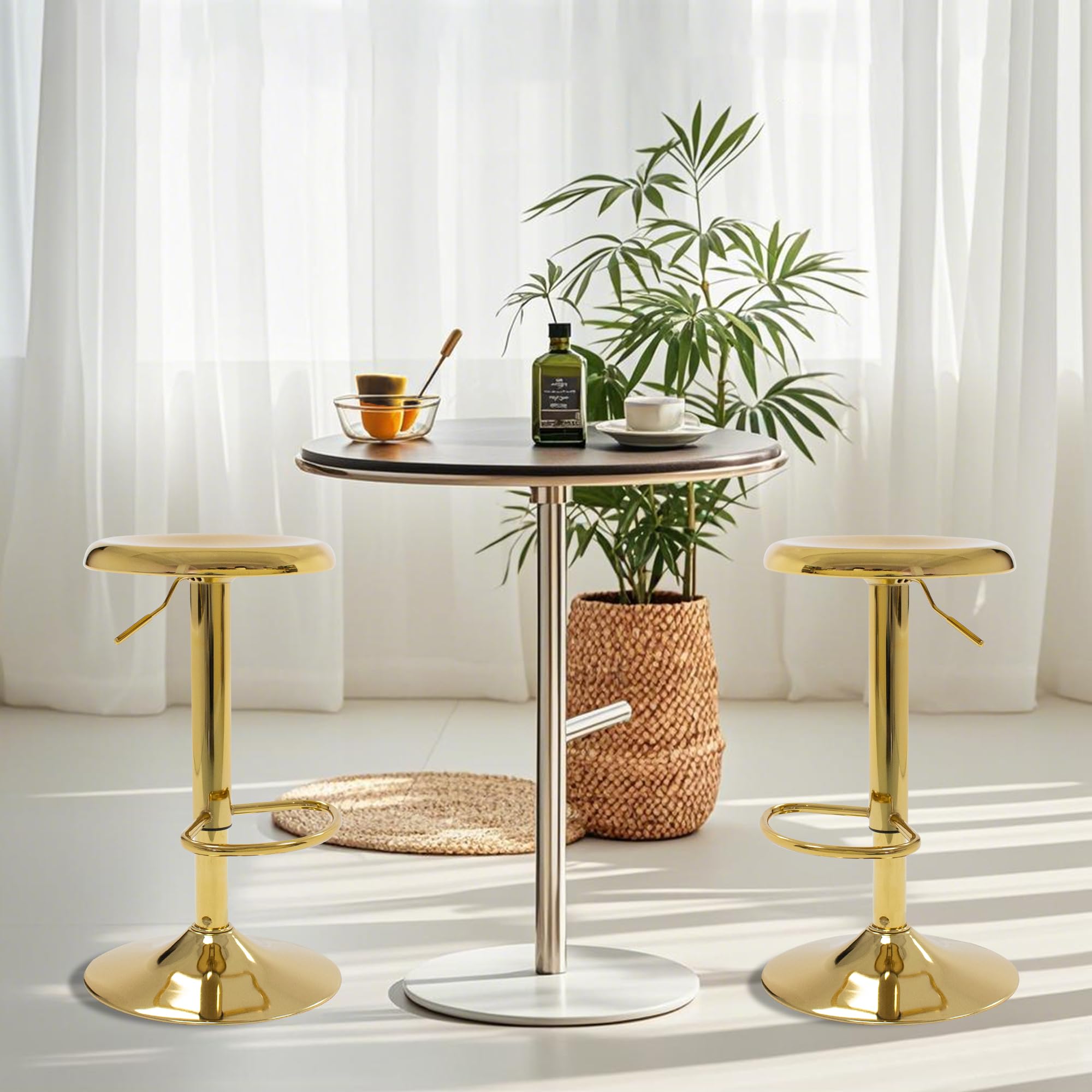 Juego de 2 taburetes de bar, taburetes de bar ajustables de metal, taburetes giratorios de altura de mostrador, taburetes de bar sin respaldo para isla de cocina, pub, dorado 6
