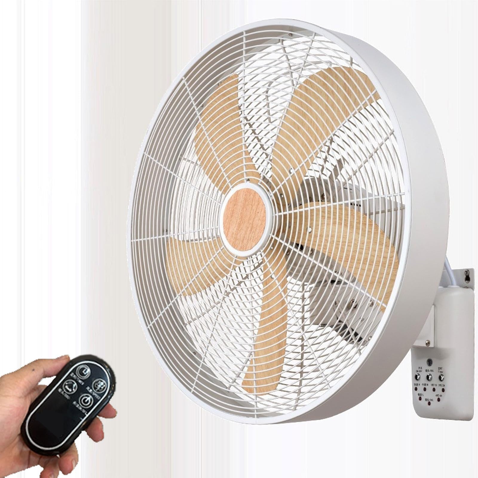 Ventilador De Pared Oscilante con Mando A Distancia Temporizador Y 3 Velocidades, Potente con 5 Aspas, Cabezal Ajustable E Inclinable, Instalación Sencilla(E 45CM/16IN)