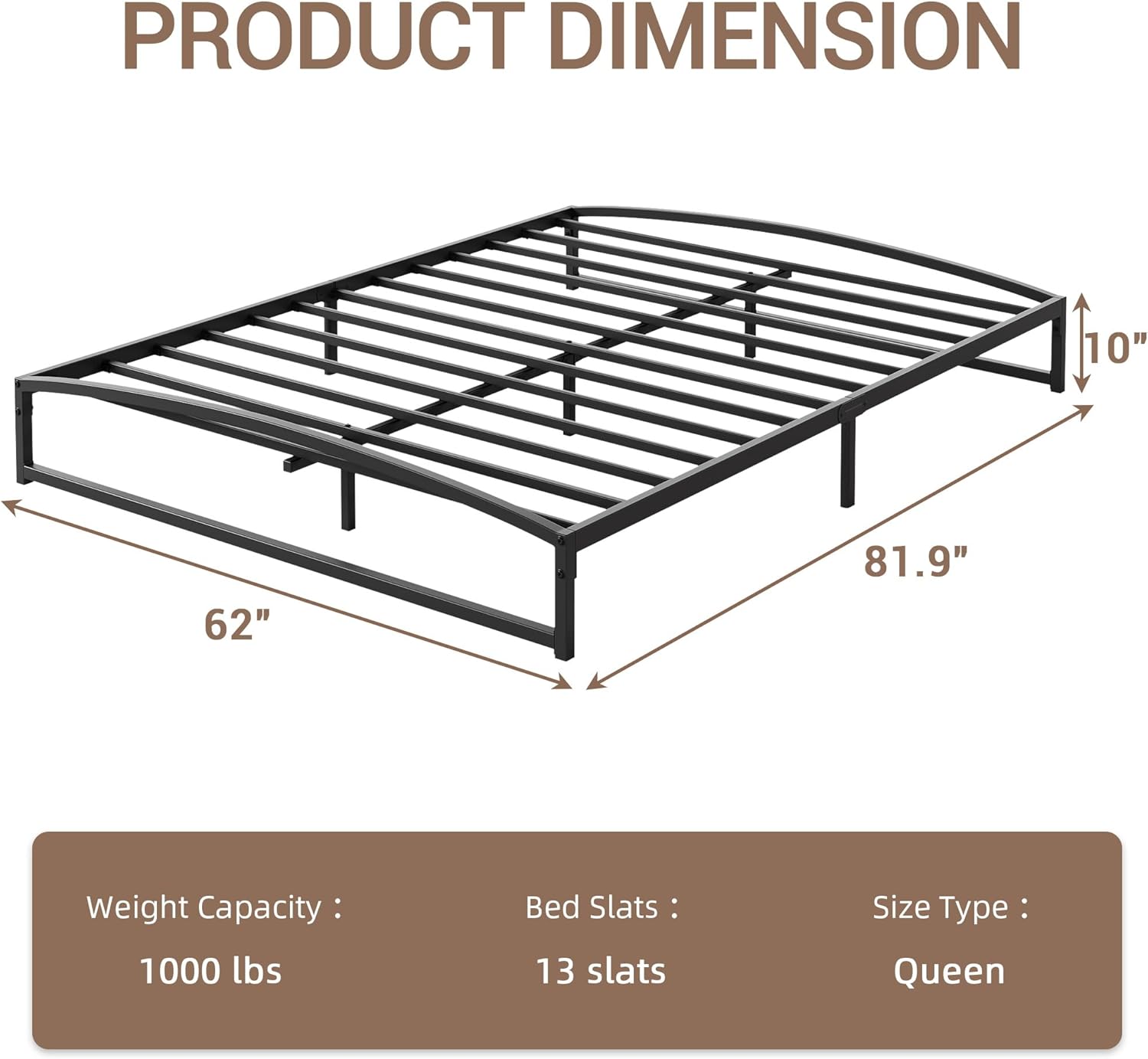 IDEALHOUSE Queen Size Metal Bed Frame,Platform Bed Frame with Arch Design,10 Inch Heavy Duty Strong Support Slats,Sturdy Mattress Foundation,Easy Assembly,No Box Spring Needed，Black