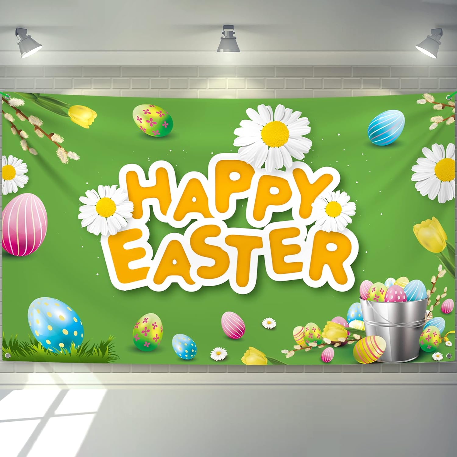 KatchOn, Happy Easter Banner Decorations - Large, 72x44 Inch | Easter Bunny Banner for Easter Decorations | Colorful Happy Easter Backdrop for Easter Party Decorations | Easter Egg Hunt Decorations