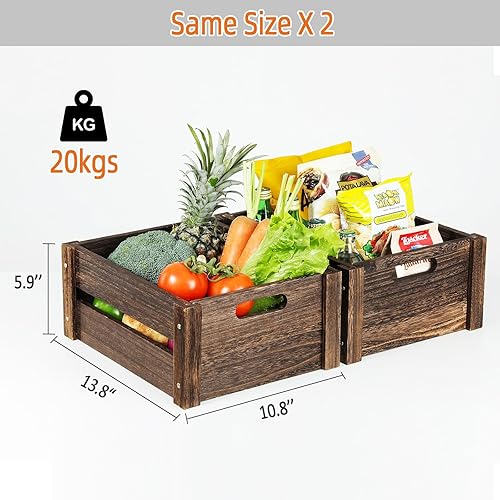 Miniatura 2 de Cajas de madera, caja de madera de granja para almacenamiento con asas, cajas de madera maciza para exhibición, caja de madera duradera, cajas de