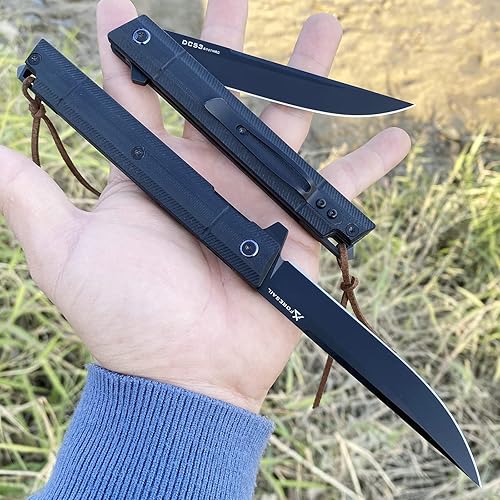 Miniatura 5 de El cuchillo de bolsillo plegable cuenta con una hoja de acero PVD DC53 negro, mango G-10, gran punta, rodamientos de bolas, y es ideal para acampar