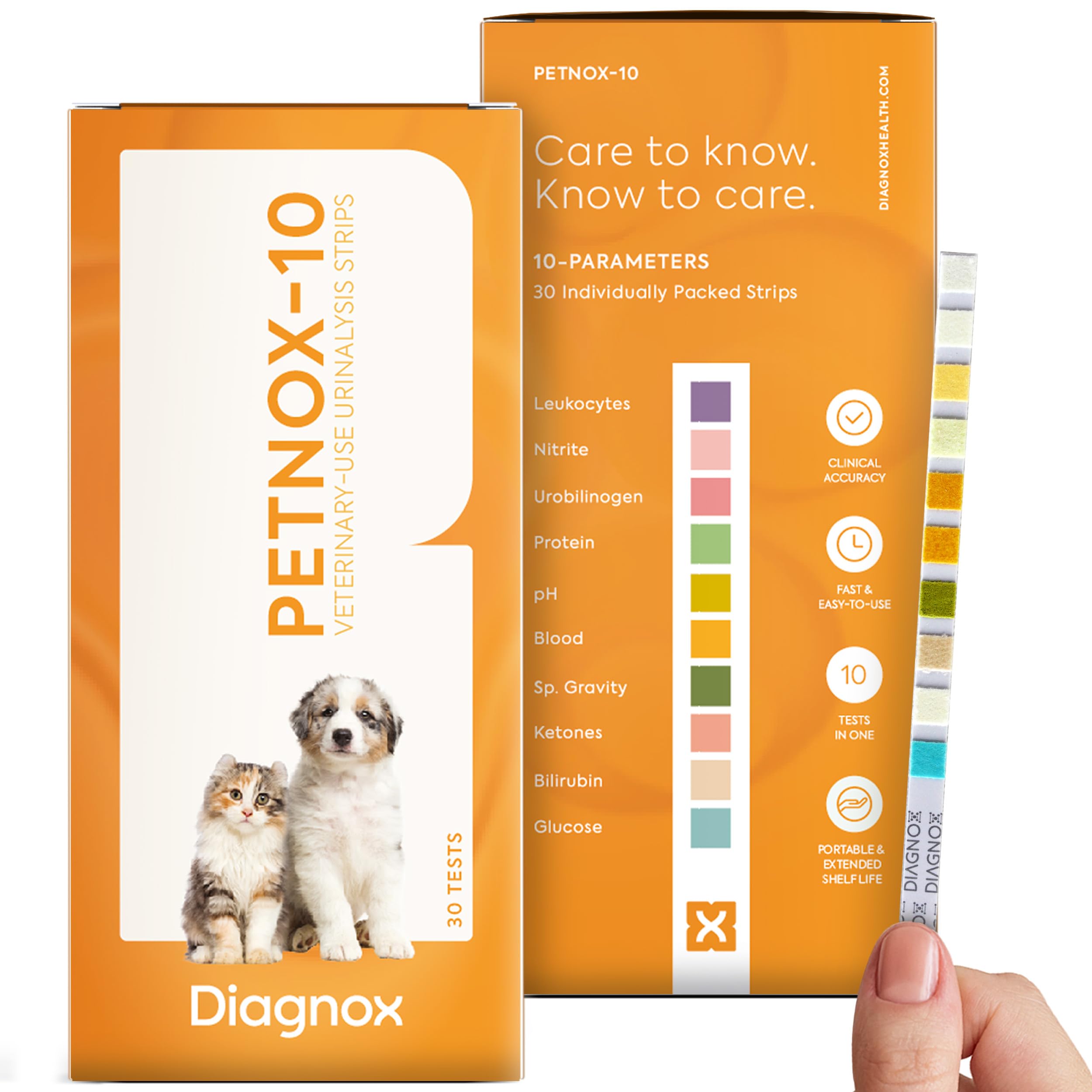 DIAGNOX HEALTH PETNOX 10-Parameter Cat & Dog Urine Test Strips - 30 x Individually Packed & Veterinary Grade Tests - Cat & Dog UTI Test Kit - Pet Test Strips for Urinalysis