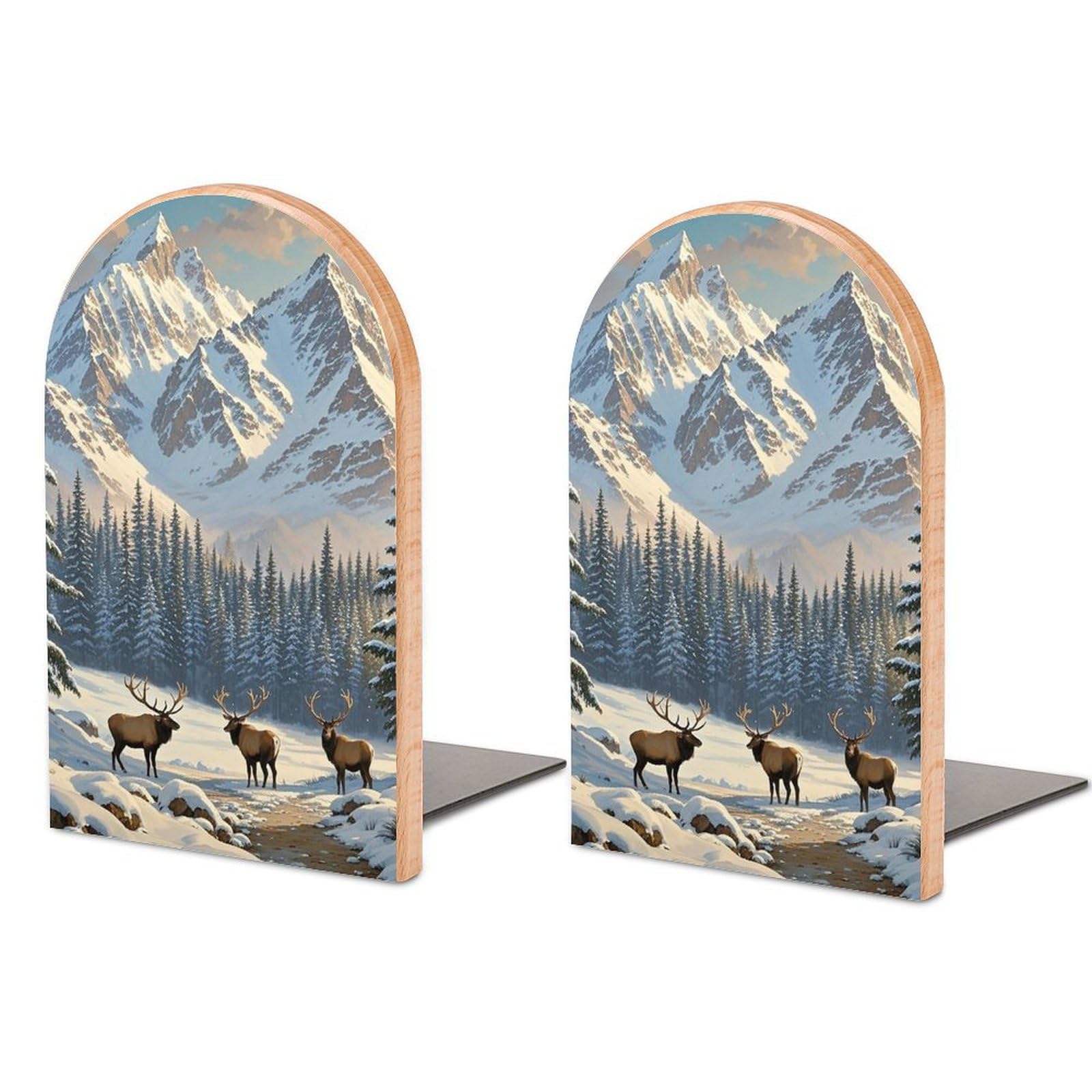 Serre-livres réglables en bois support livre bureau design paysage d'hiver