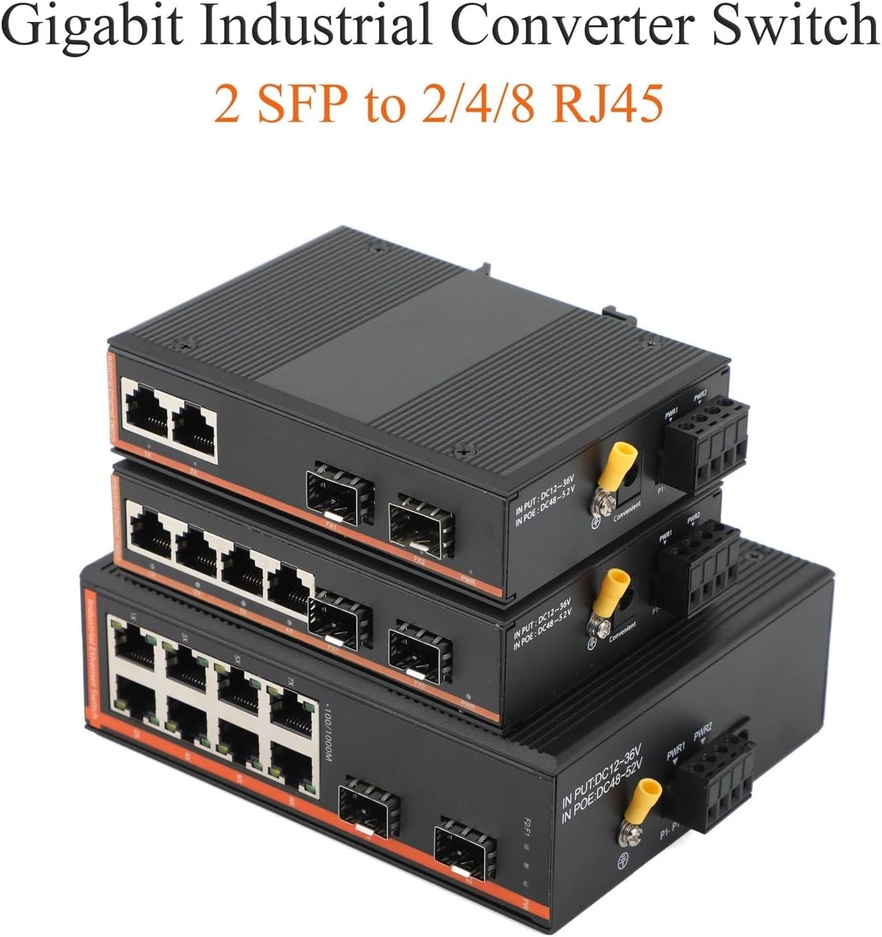 1PCS Gigabit Industrial Transceiver 2 SFP to 2/4/8 RJ45 10/100/1000M Fiber Optic Switch Industrial Network(2 SFP to 2 RJ45)