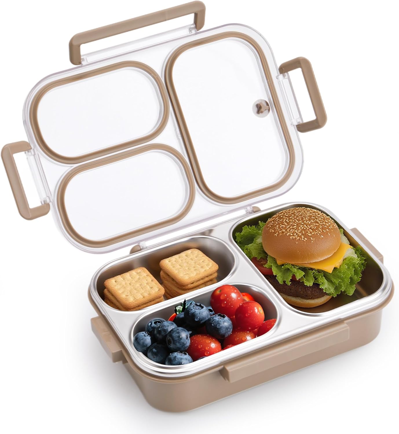 Kabbas Stainless Steel Bento Box Kids & Adults - 25 oz Metal Lunch Box with 3 Compartments, Premium 304 Stainless Steel Lunch Box for Kids, Dishwasher Safe, Suitable for School, Office, Outside