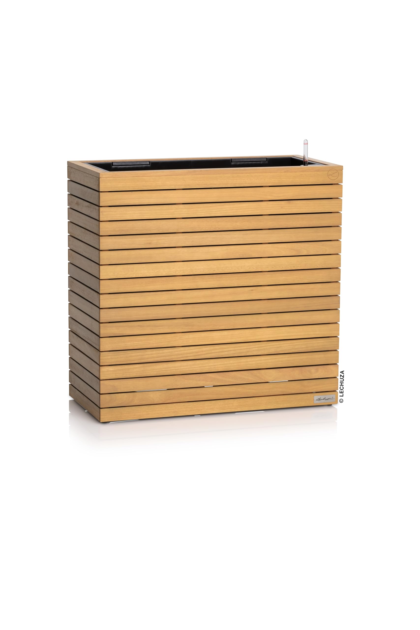 LECHUZA-Pflanzgefäß PALO Natural Wood 80 Wide high Eukalyptusholz, Pflanzgefäß mit Bewässerungssystem, Wasserstandsanzeiger und Pflanzeinsatz, Echtholz-Oberfläche, 78,5 x 37 x 77 cm, 16775