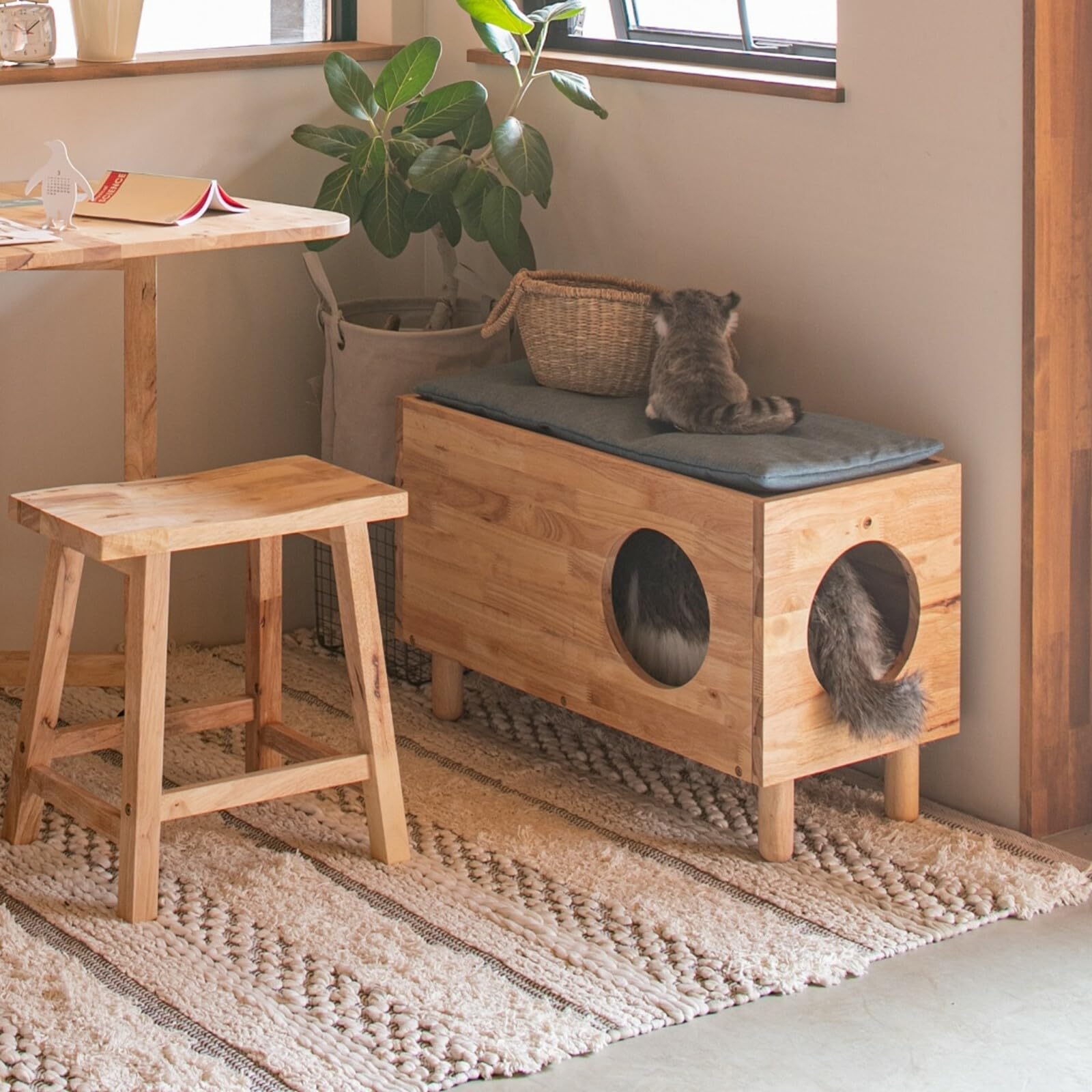 Amazon | NATURAL SIGNATURE ラバーウッド無垢 天然木 キャットハウス
