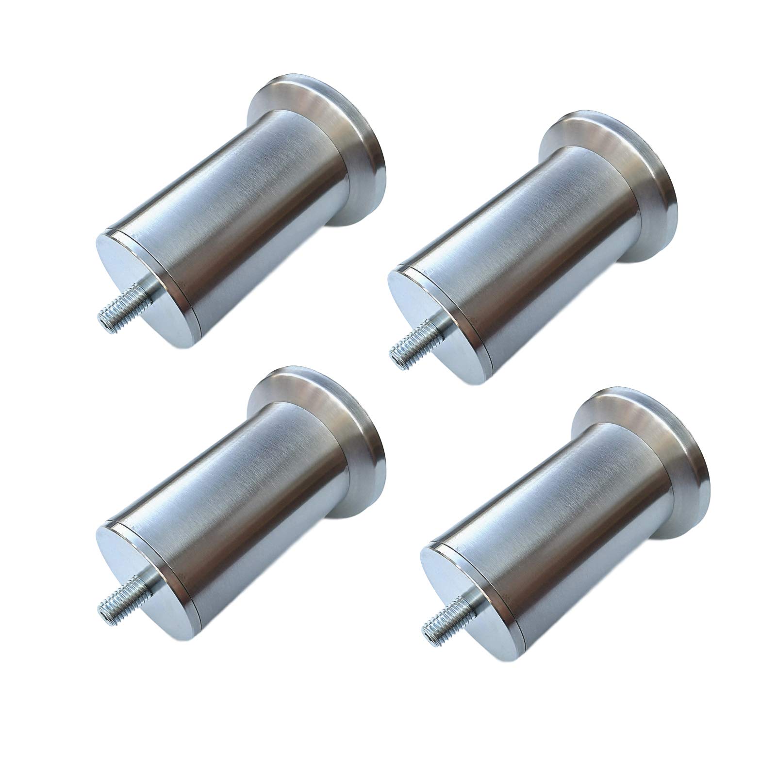Jiaolun123 Silver 4 Pieces Furniture Legs Stainless Steel Furniture Feet Brushed Metal Supporting Feet Round Cabinet Feet Table Legs Sofa Legs M10 Screw,Thick Material,(9.8Cm)