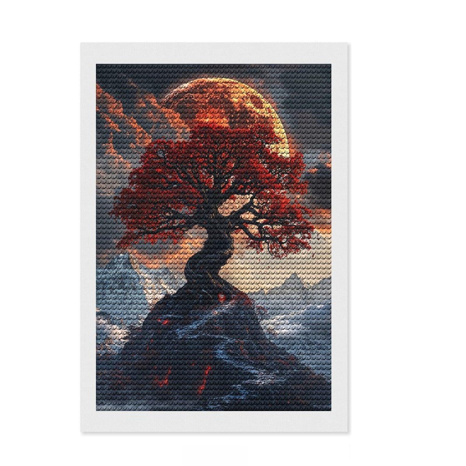 Junmoney The Ashen World Tree Diamond Art Kit 8"x12", Fun Craft Experience, Finish and Display, Office Decor, for Craft Lovers, Printed Canvas