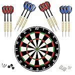 LinkVisions Sisal/Bristle Dartboard with Staple-Free Bullseye 17.8 x1.5 and 12 Steel Tip Darts 18g, Dartboard Mounting Kits Included