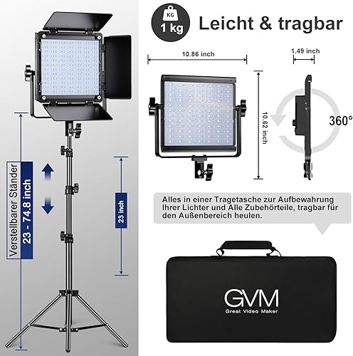 Vista 7 de GVM - Luz de video LED RGB 800D, kit de iluminación de video de 2 piezas con control de aplicación, iluminación de fotografía de 40 W, panel de luz