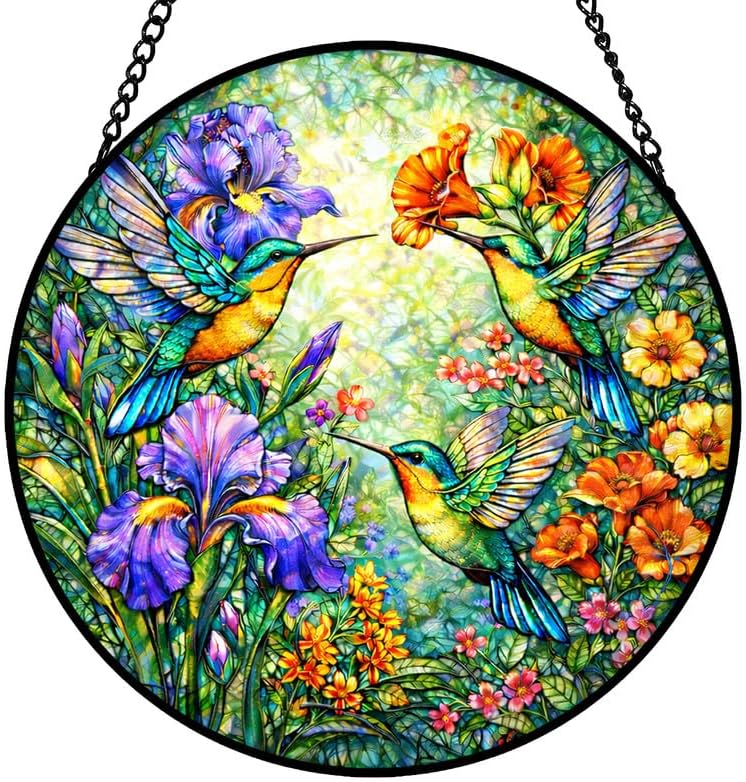 Stained Glass Window Hanging Suncatcher 11.8 in Tabby Cat Floral Colorful Glass Panel Sun Catcher for Window， Window Hanging Decor for Home， Housewarming Gift