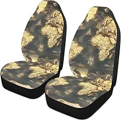 Capa de assento de carro com mapa do mundo histórico universal antiderrapante capa de assento de carro respirável resistente a manchas capa de assento de veículo para carros, vans, SUV, 2