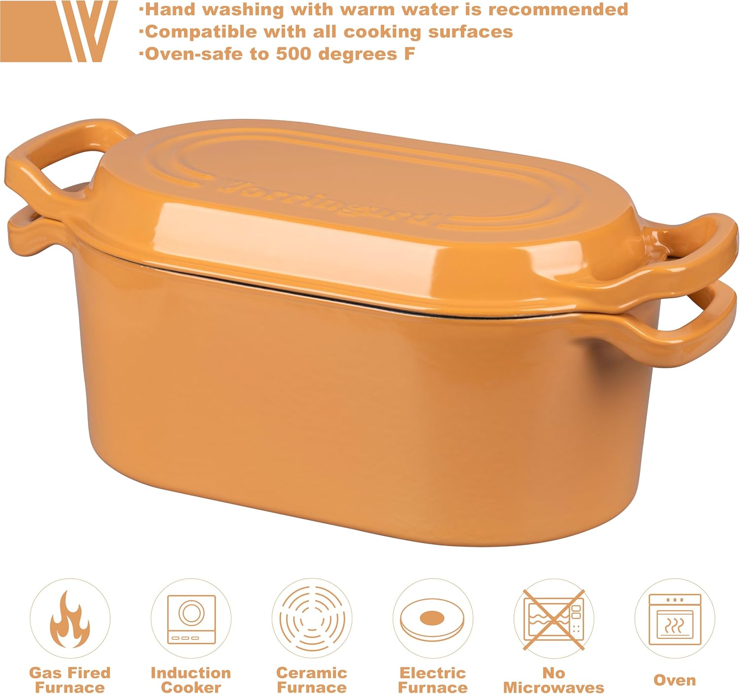 Oval Dutch Oven Pot with Lid, Enamel Coating Cast Iron Bread Pans for Homemade Sourdough Bread Baking, Cooking, 4 Quart, Yellow