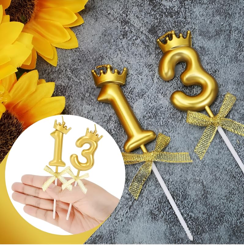 Image of Number 13 Candles With Crown For 13Th Or 31St Birthday Cake Decoration Wedding, Engagement, Celebration, Theme, Unscented, Wax