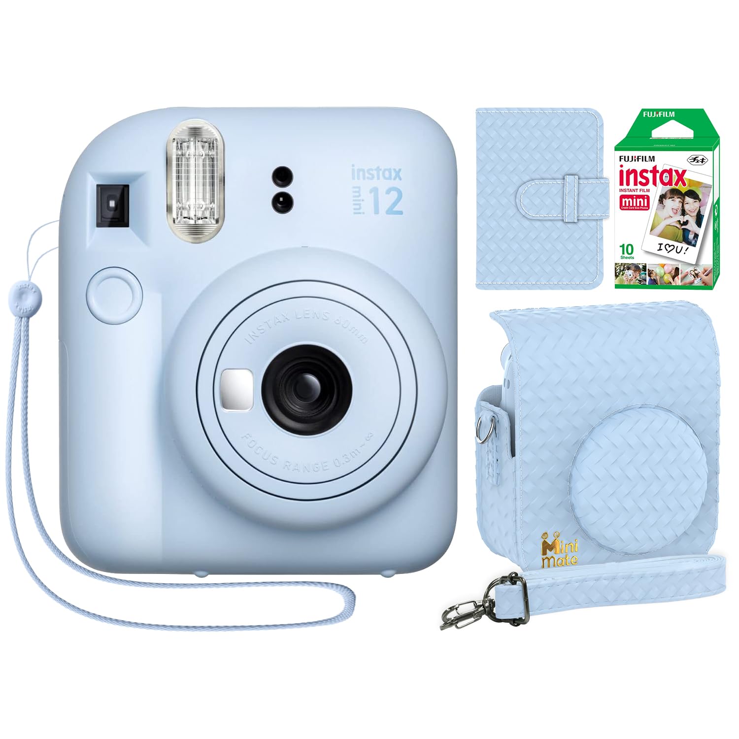 Fujifilm Instax Mini 12 Instant Camera Pastel Blue + Minimate Custom Designed Case + Fuji Instax Film 10 Sheets & Album