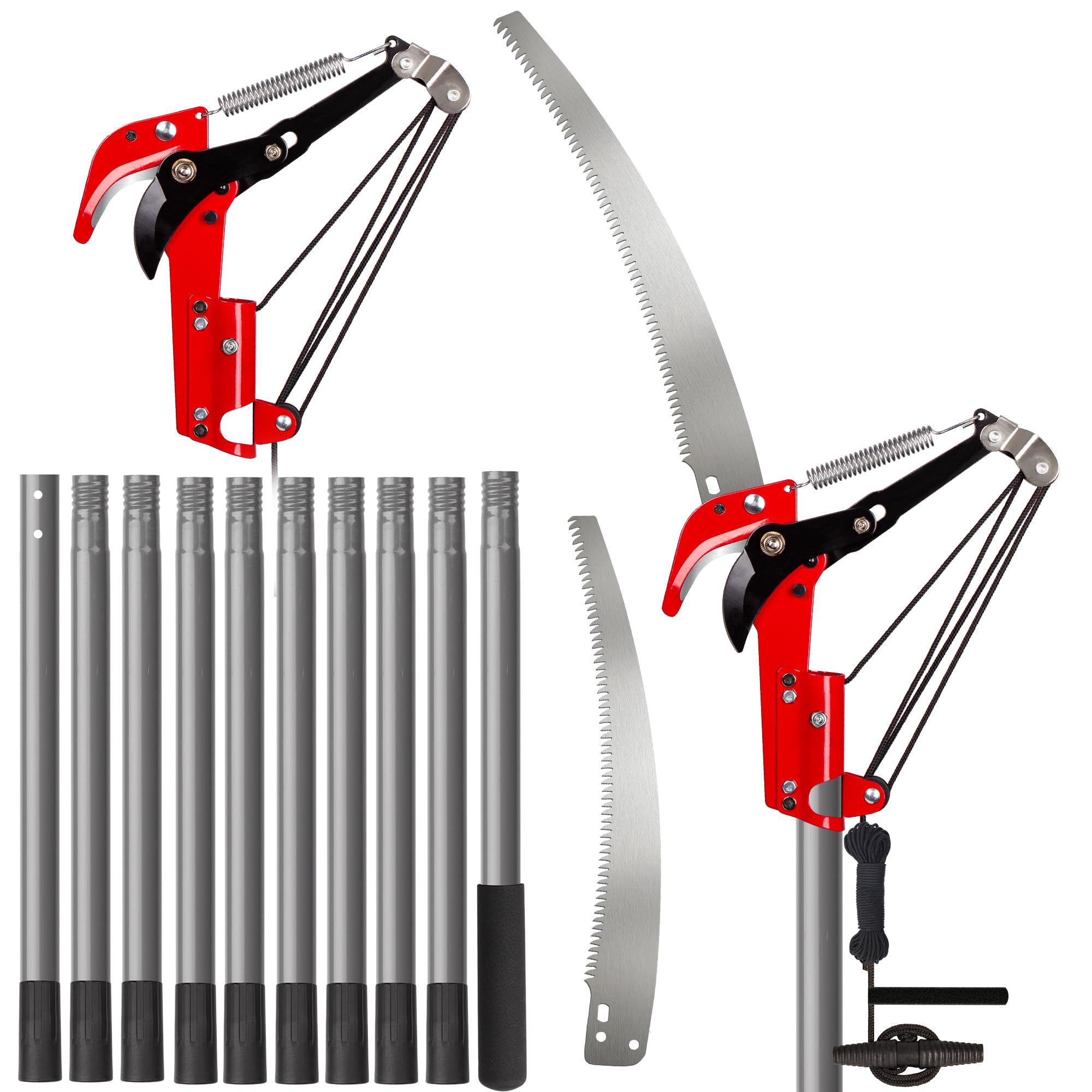 Walensee Telescopic Tree Pruner 2-in-1 Long Reach Loppers & Saw, 4.3 M Extendable Pole Tree Trimmer with Steel Blade, Branch Cutter, Lightweight High-Strength Handles for Easy Garden Tree Care