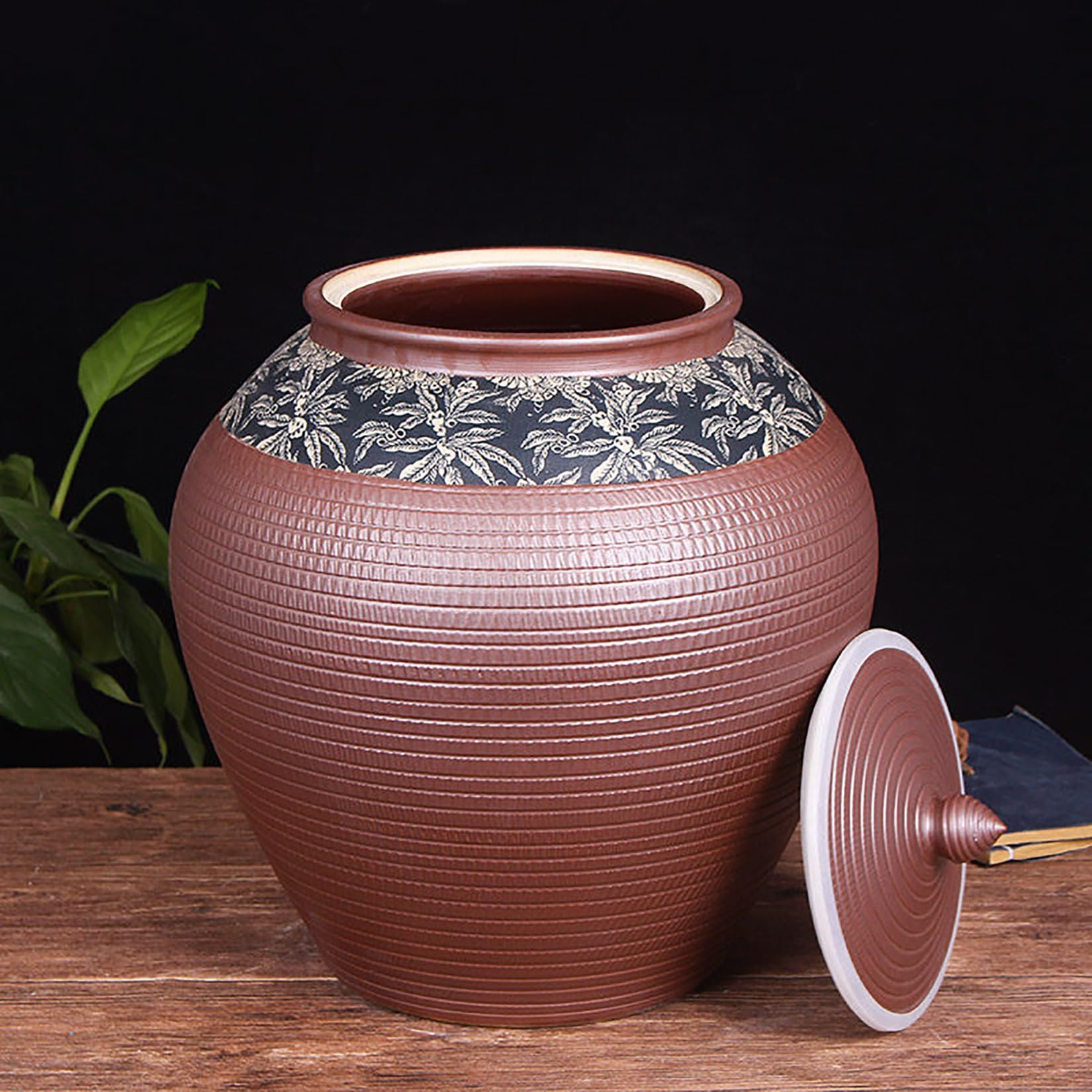 Duży Ceramiczny Pojemnik Na Ryż Hermetyczny Ręcznie Robiony Słoik Kuchenny Dozownik Zboża Ze Szkliwem Piecowym Luksusowa Ozdoba Na Blat(Brown,10kg)
