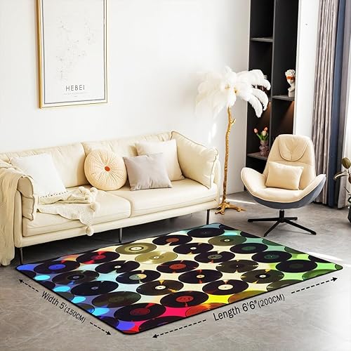 Miniatura 3 de jejeloiu CD Musical Disc Print Rugs for Living Room Bedroom for Kids Boys Girls Area Rug 5x7 Music Gift Decorative Carpet Retro 60s 70s 80s Accent
