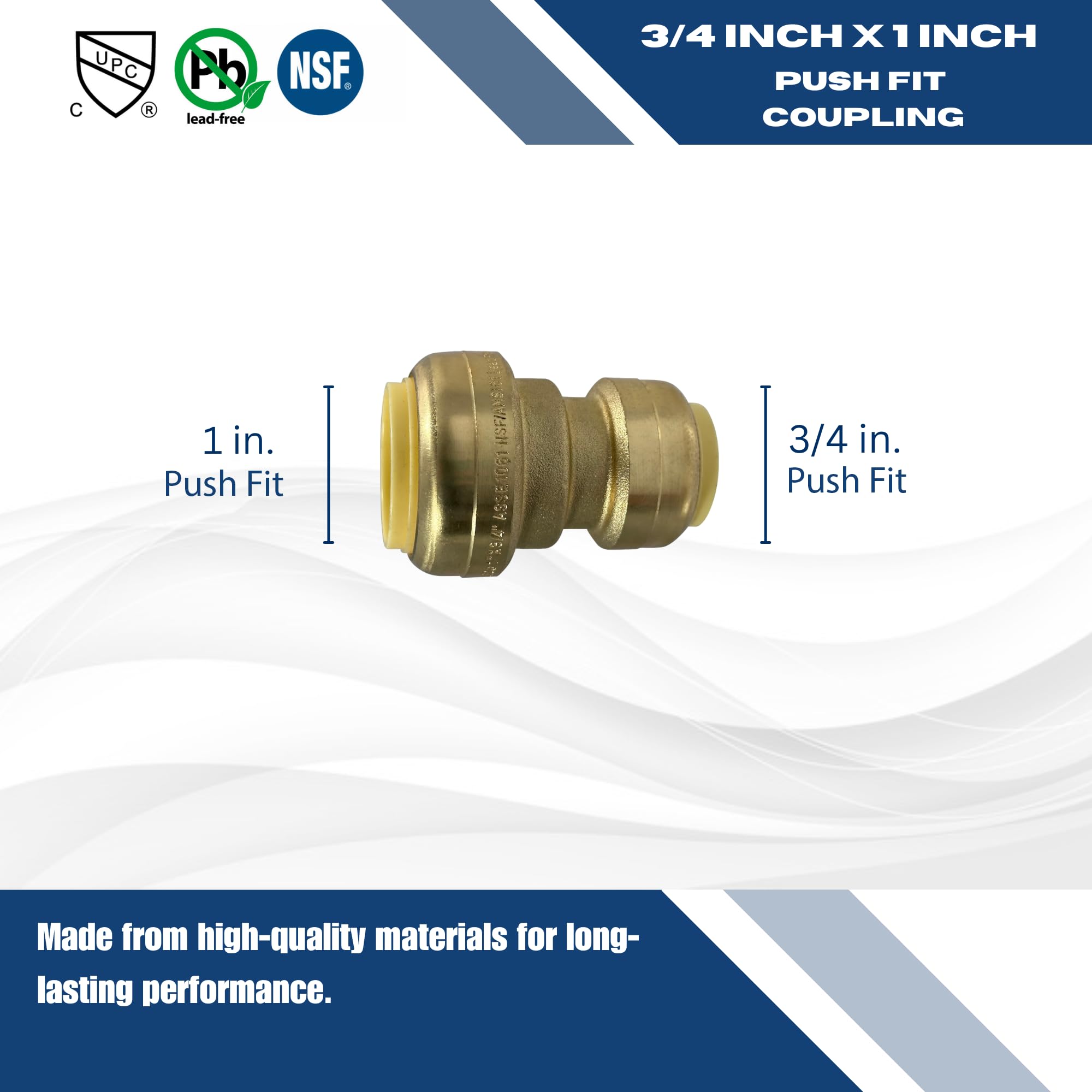 XFITTING Push Fit Reducing Coupling - 1" X 3/4", 5-Pack, No Soldering Needed For Easy Plumbing