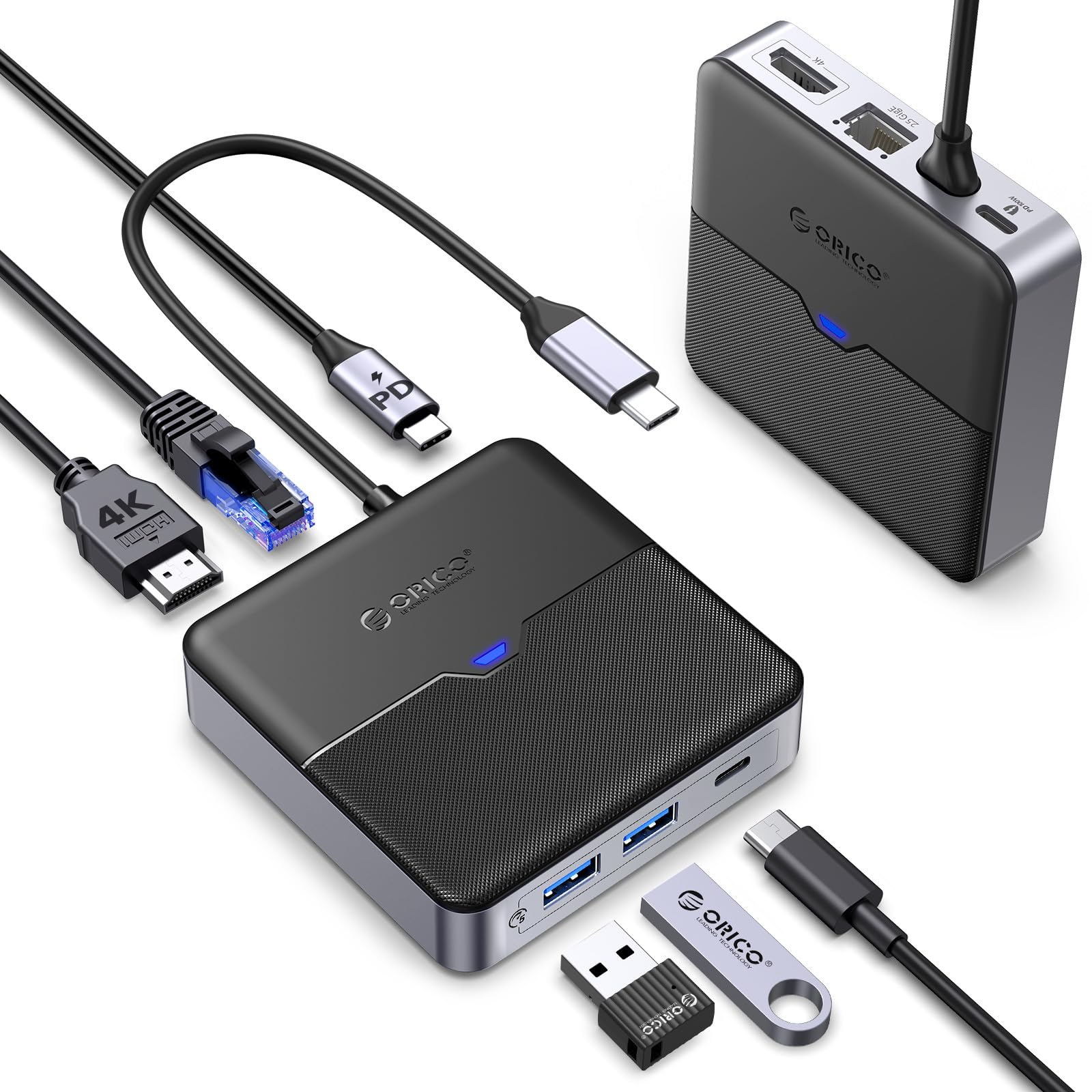 ORICO Hub USB C 6 in 1 Docking Station con Ethernet 2.5 Gbps, HDMI 4K@60Hz, PD 100W, 5Gbps USB C 3.0, 2 Ports USB A 3.0, Adattatore Splitter Tipo C per MacBook Air Pro M2 M1 iPad Surface Dell Hp