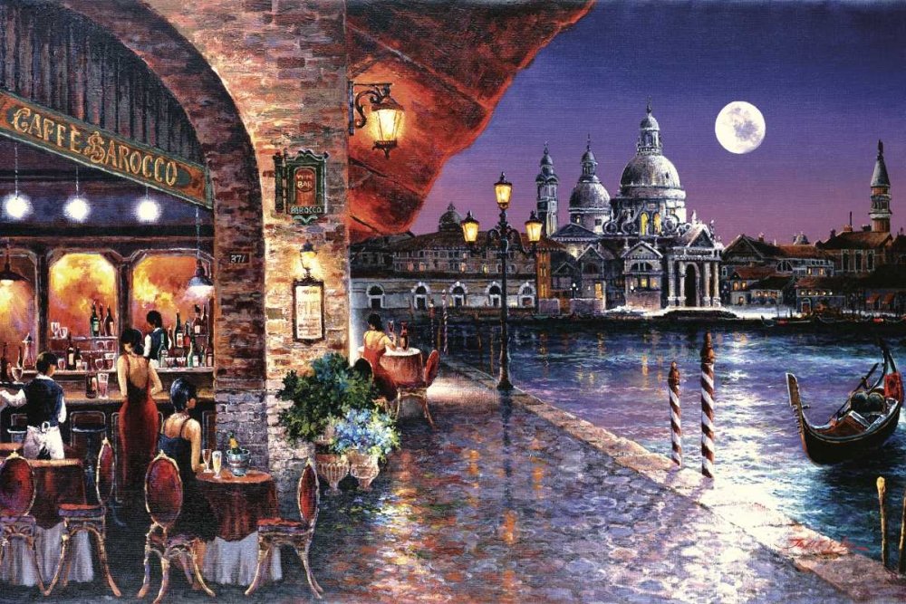 CANVAS-FRAMED-Cafe-Barocco-Street-Scene-wall-decore-framed-Horizontal-size_87_X_132cm