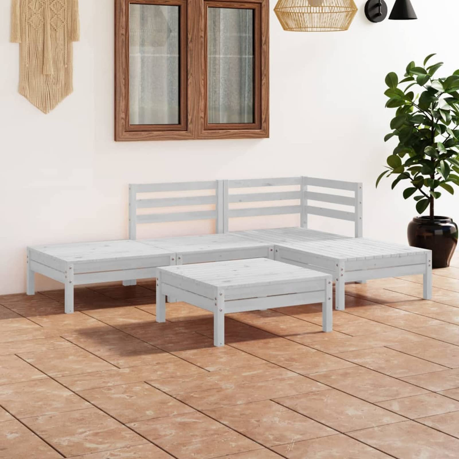 Ensemble de meubles de jardin 5 pièces en pin massif blanc Homgoday pour patio