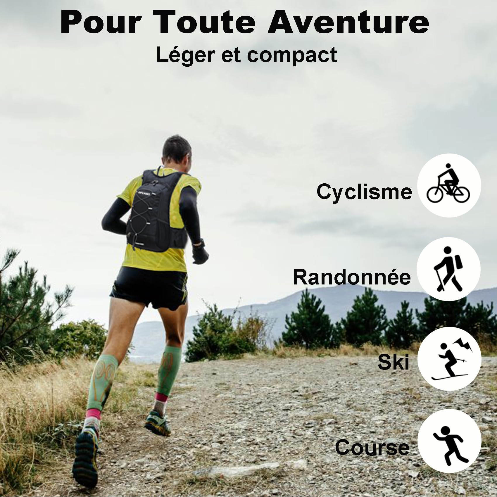 15L Sac à Dos Vélo avec Poche d'eau 2L Sac à Dos d'hydratation Ultra-léger Respirable Imperméable pour VTT Ski Course Randonnée Cyclisme Snowboard Femme Homme