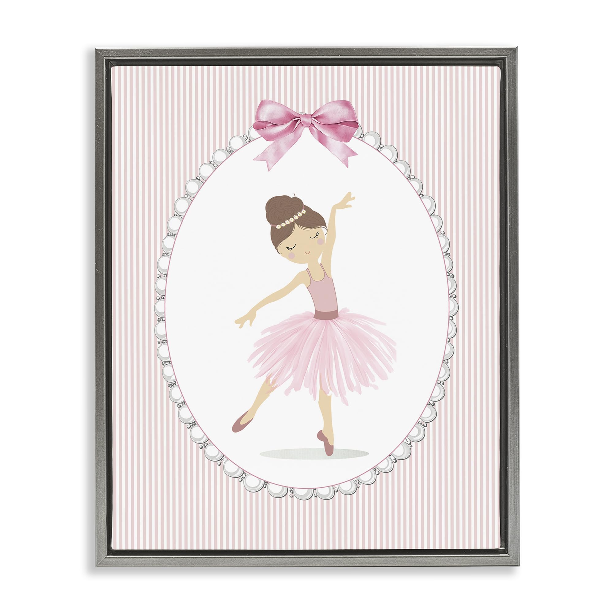Stupell Industries Luster Gray (Matte) 'Delicate Dance On Stripes'| Floating Frame Canvas Art