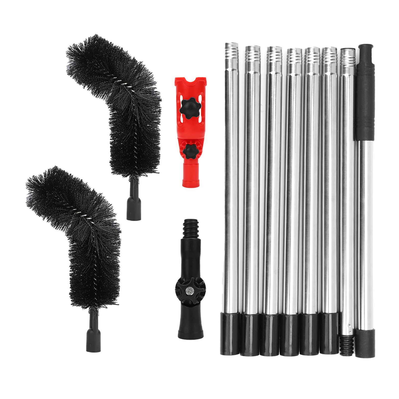 Kit d'outils de nettoyage de gouttière de 3,2 m, brosse de nettoyage télescopique, nettoyeur de poteau d'extension, pour enlever les feuilles, les débris et les toiles d'araignée des jardins