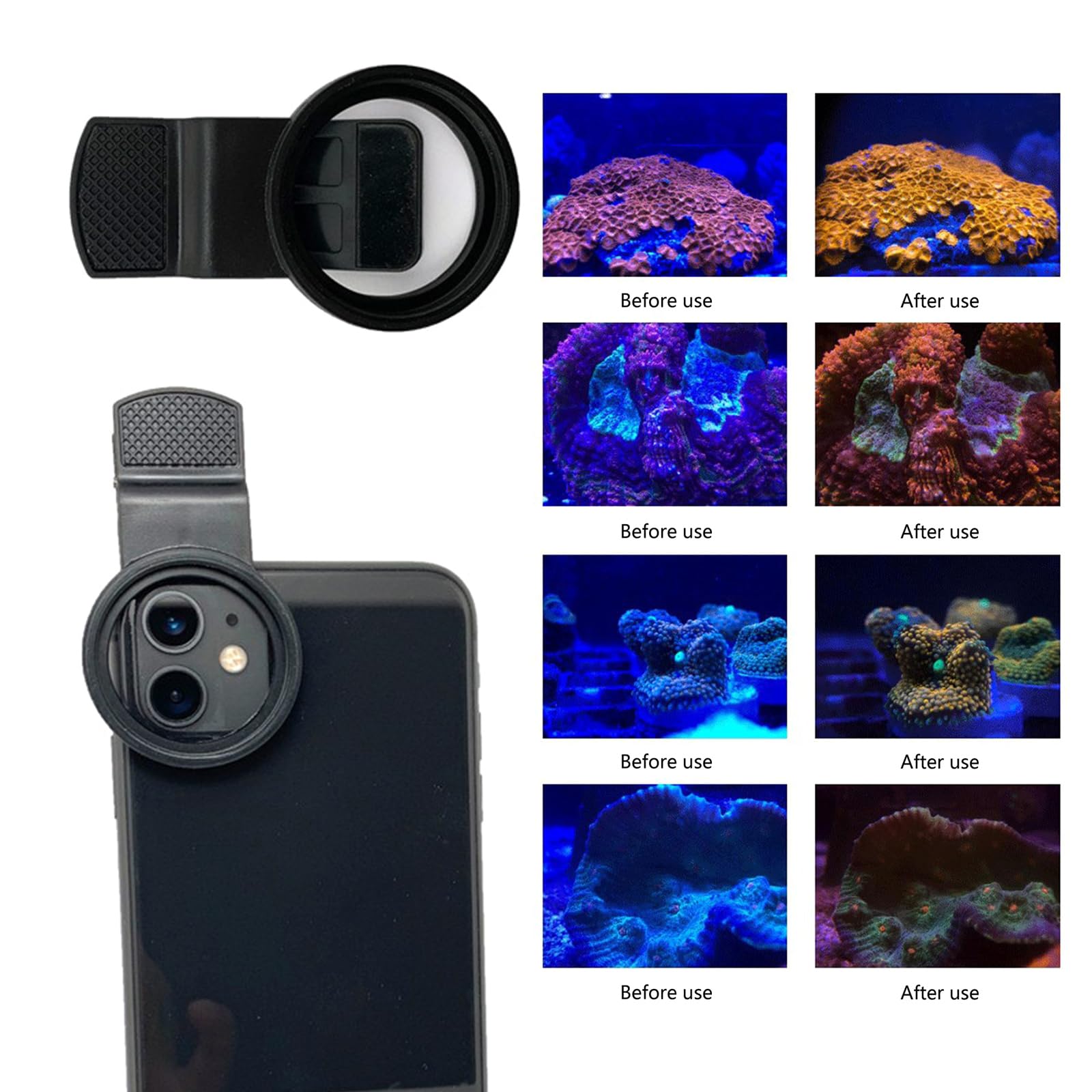 Cellphone Camera Lens Filter for Aquarium Fish Tank Coral Reefs Macro Lens Filter Coral Lens Kits Fish Tank Phone Camera Lens