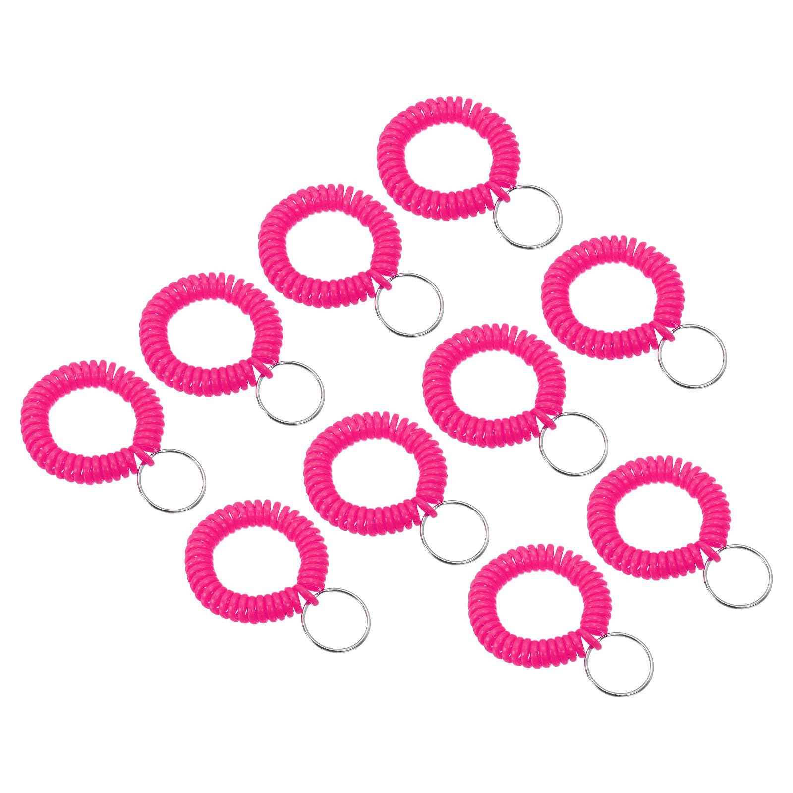 PATIKIL Spiral Wrist Coil Keychain, 10 Pack Plastic Stretchable Wristband Wristlet Key Ring Holder for Outdoor Sport Gym Pool Sauna, Rose Red