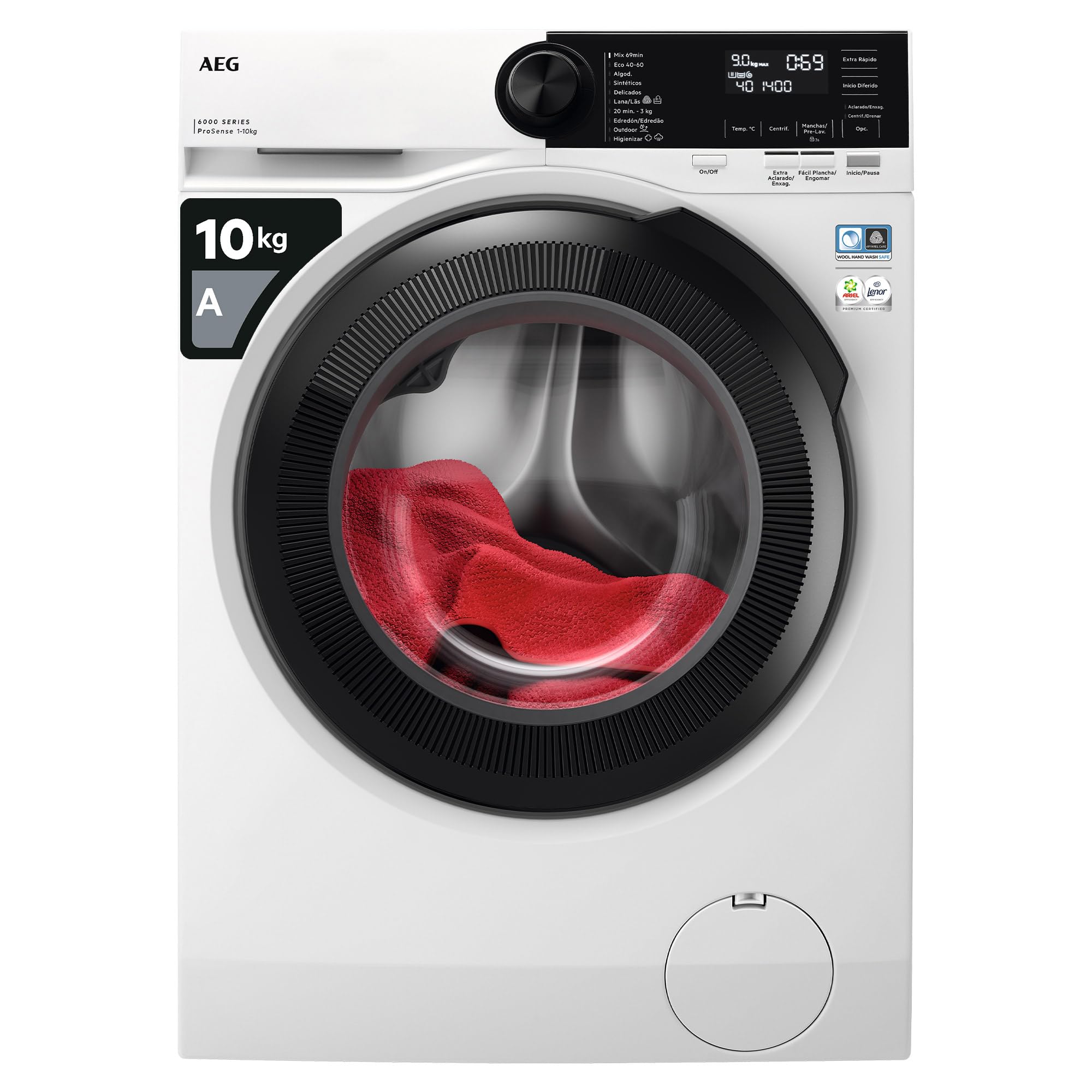 AEG 6000 Series Front Load Washing Machine 10 kg, LFR6214O4B, 1400rpm, Free Installation, Hygiene Program, Invert Motor, Steam Function, LCD Display, Class A, White Energy Label