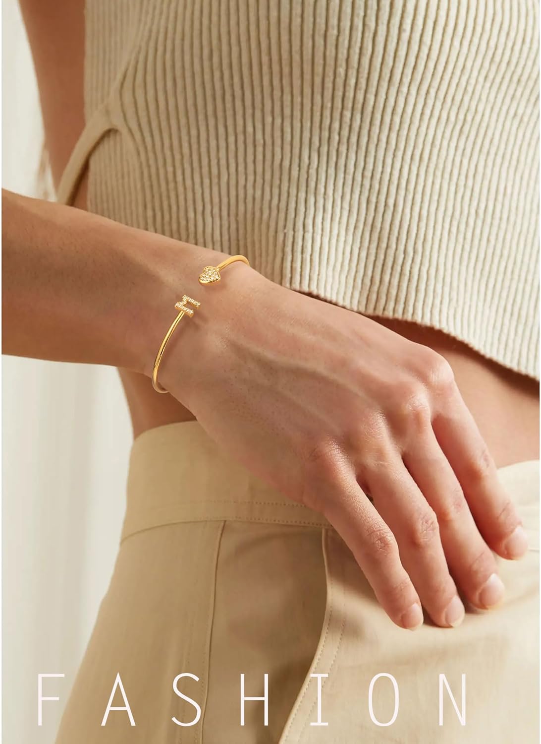 Honsny Gold Initial Bracelets for Women 18K Gold Plated Initial Heart Cuff Bangle Bracelets for Women Non Tarnish Dainty Cute Gold Initial Bracelets for Women Teen Bridesmaid Trendy Gifts Jewelry - Image 3