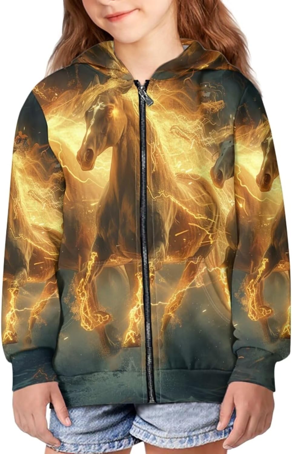 Boys Animal Print Hoodies Zip Up Hooded Sweatshirts Boys Loose Spring Fall Graphic Hoodies with Pocket