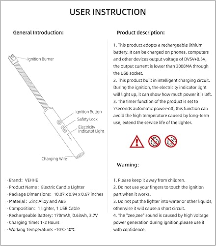 Miniatura 42 de VEHHE Encendedor USB, encendedor de velas de arco recargable con pantalla LED de batería, encendedores de cuello flexibles largos para parrilla