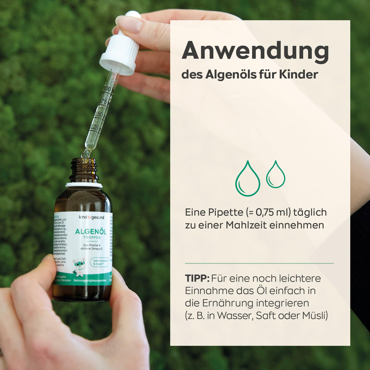 Omega 3 Kinder Tropfen – vegan & nachhaltig – 50 ml Algenöl (66 Tage) – kindgerecht dosiert: 205 mg DHA + 103 mg EPA pro Tagesdosis – mit Zitronengeschmack - ab 3 Jahren