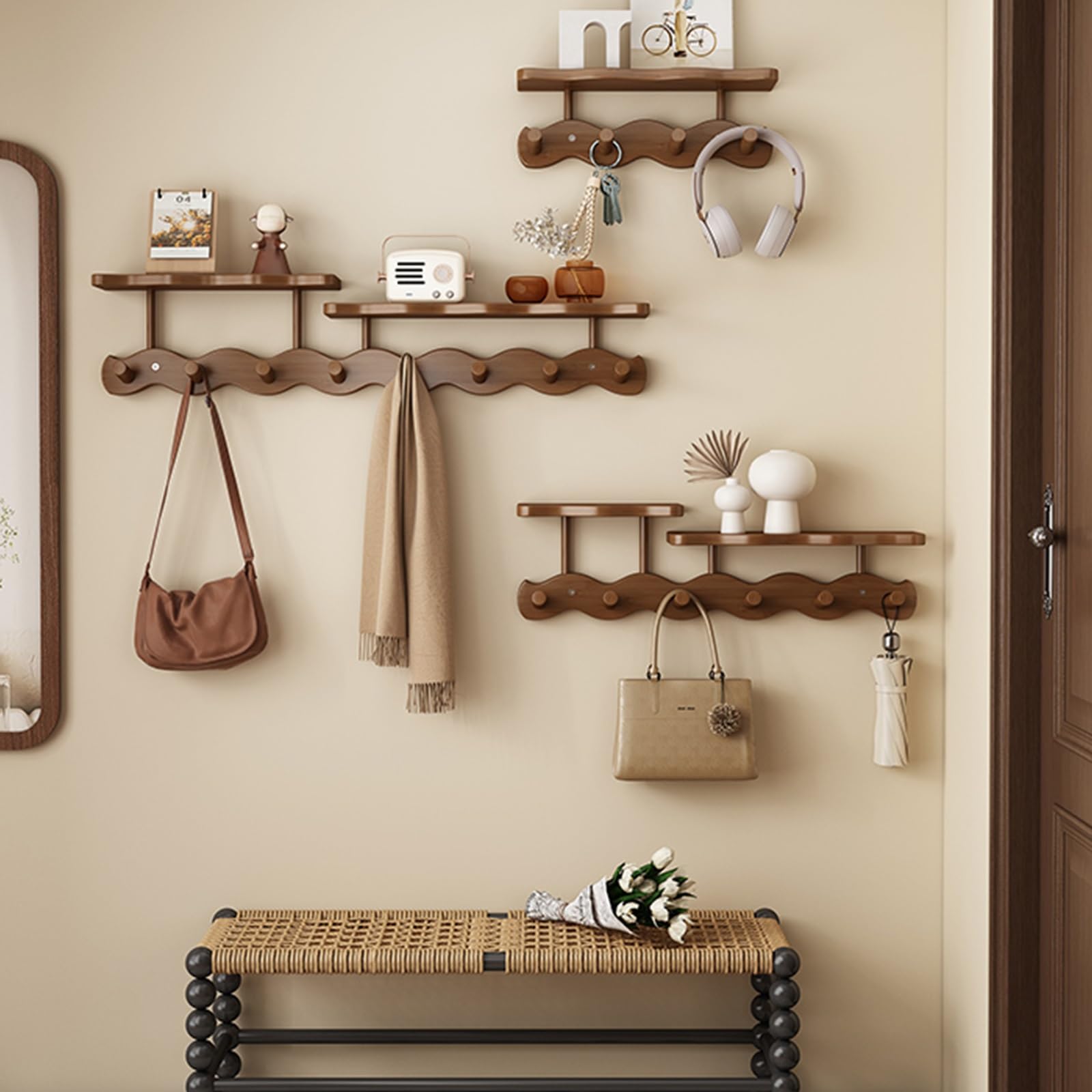 2 PC APPENDIABITI Da Parete in Legno Massello Ganci Soffitto Sospeso